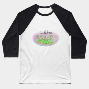 Culebra watercolor Island travel, beach, sea and palm trees. Holidays and vacation, summer and relaxation Baseball T-Shirt